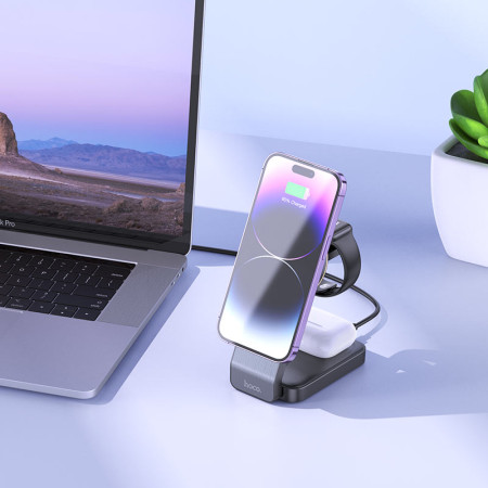 Бездротова зарядка Hoco CQ3 Motorcycle 3-in-1 Wireless Fast Charger White