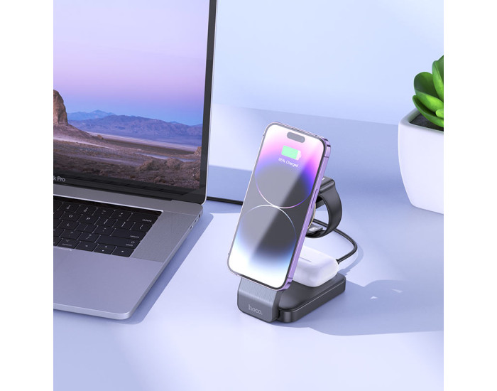 Бездротова зарядка Hoco CQ3 Motorcycle 3-in-1 Wireless Fast Charger, White