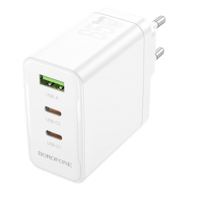 Мережеве зарядний пристрій Borofone BN12 Manager (PD65W+QC3.0) (30W USB-A / 65W 2USB-C) Білий