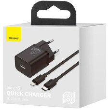 Мережеве зарядний пристрій Baseus 1Type-C Super Si 20W з кабелем Type-C to Lightning (TZCCSUP-B01) (Чорний  Black)