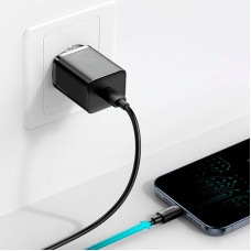Мережеве зарядний пристрій Baseus 1Type-C Super Si 20W з кабелем Type-C to Lightning (TZCCSUP-B01) (Чорний  Black)