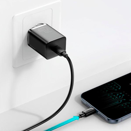 Сетевое зарядное устройство Baseus 1Type-C Super Si 20W с кабелем Type-C to Lightning (TZCCSUP-B01) (Черный \ Black)