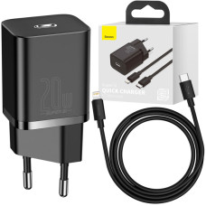 Мережеве зарядний пристрій Baseus 1Type-C Super Si 20W з кабелем Type-C to Lightning (TZCCSUP-B01) (Чорний  Black)