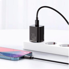 Мережеве зарядний пристрій Baseus 1Type-C Super Si 20W з кабелем Type-C to Lightning (TZCCSUP-B01) (Чорний  Black)
