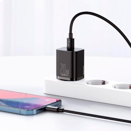 Сетевое зарядное устройство Baseus 1Type-C Super Si 20W с кабелем Type-C to Lightning (TZCCSUP-B01) (Черный \ Black)