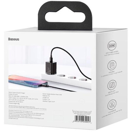 Сетевое зарядное устройство Baseus 1Type-C Super Si 20W с кабелем Type-C to Lightning (TZCCSUP-B01) (Черный \ Black)