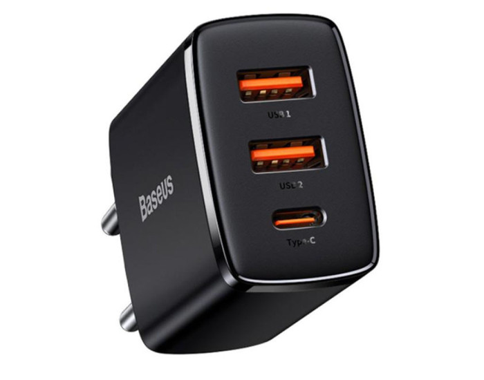 Мережеве зарядний пристрій Baseus Compact Quick Charger 30W (2USB+Type-C) (EUCCXJ-E01) Black