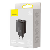 Сетевое зарядное устройство 2USB+Type-C Baseus Compact Quick Charger 30W (EUCCXJ-E01) Black