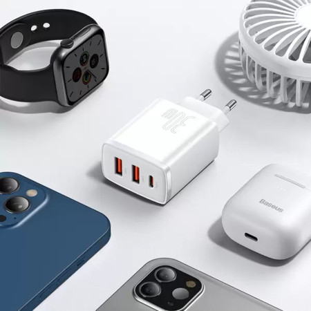 Сетевое зарядное устройство Baseus Quick Charger (2U+C 30W) EU (CCXJ-E02) White