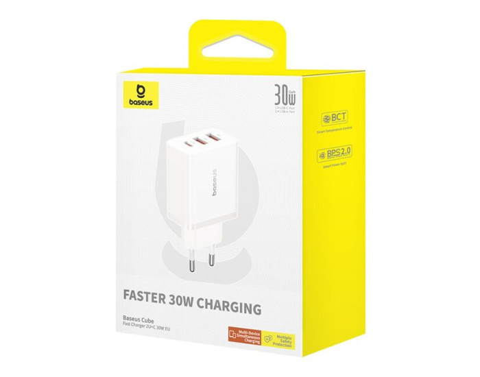 Мережеве зарядний пристрій Baseus Cube Fast Charger 2U+C 30W EU Cluster (P10111402213-00) Білий