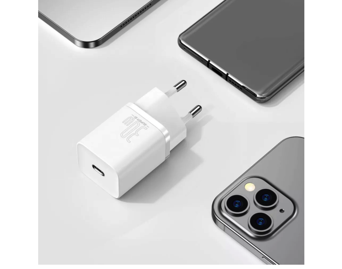 Мережеве зарядний пристрій Baseus Cube Fast Charger (Type-C+USB-A) 30W EU Cluster (P10111404213-00) (Білий  White)