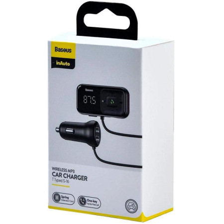 Автомобильный FM-Модулятор Baseus T-Typed S16 Bluetooth MP3/Charger (CCTM-E01) Black (Класс А)