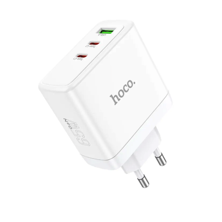 Сетевое зарядное устройство Hoco N30 Glory (GaN/65W/1USB-A/USB-C/USB-C) (Белый / White)