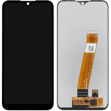Дисплей з сенсорним екраном (модуль) Samsung A015 A01, чорний з вузьким конектором, оригінал