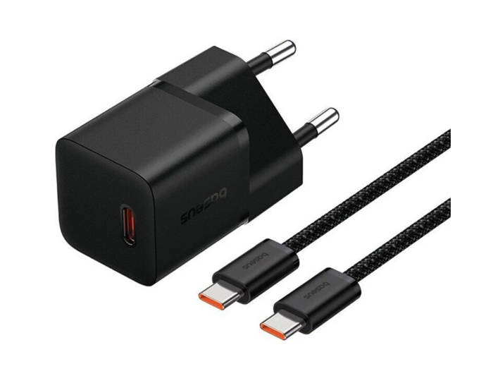Мережеве зарядний пристрій Baseus GaN5 Fast Charger (mini) 1C 25W з кабелем Type-C to Type-C (P10110909113) (Cluster Black)