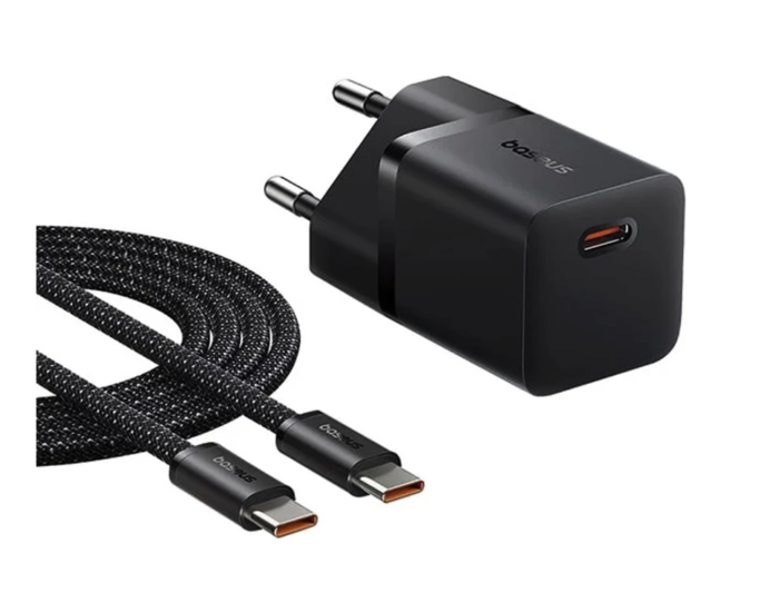 Мережеве зарядний пристрій Baseus GaN5 Fast Charger (mini) 1C 25W з кабелем Type-C to Type-C (P10110909113) (Cluster Black)