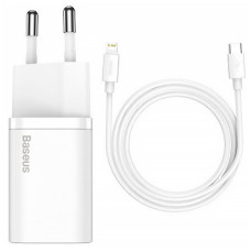 Сетевое зарядное устройство Baseus 1Type-C Super Si 20W + Cable Type-C to Lightning (TZCCSUP-B02) White (Класс B)