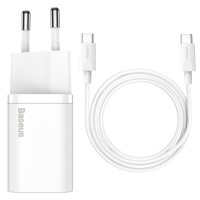 Мережеве зарядний пристрій 1Type-C Baseus Super Si 25W з кабелем Type-C to Type-C 1m (TZCCSUP-L01) Білий