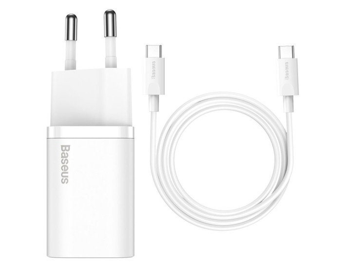 Мережеве зарядний пристрій 1Type-C Baseus Super Si 25W з кабелем Type-C to Type-C 1m (TZCCSUP-L01) Білий