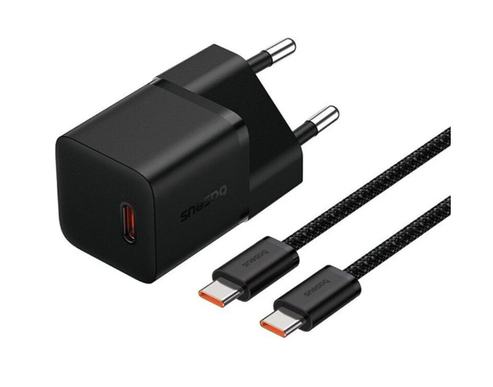 Мережеве зарядний пристрій Baseus GaN5 Fast Charger (mini) 1C 20W з кабелем Type-C to Type-C (P10110900113) (Cluster Black)
