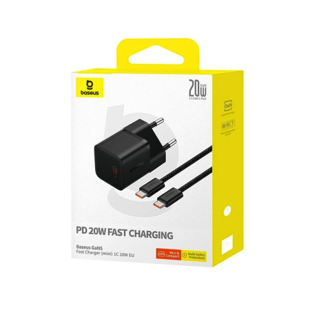 Сетевое зарядное устройство Baseus GaN5 Fast Charger (mini) 1C 20W с кабелем Type-C to Type-C (P10110900113) (Cluster Black)