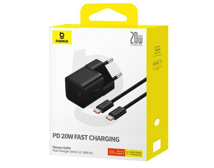 Мережеве зарядний пристрій Baseus GaN5 Fast Charger (mini) 1C 20W з кабелем Type-C to Type-C (P10110900113) (Cluster Black)