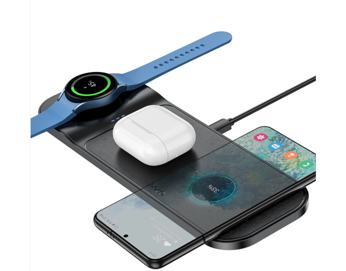 Беспроводная зарядка Hoco CQ6 Power 3-in-1 Wireless Fast Charger(SAM Watch) Black