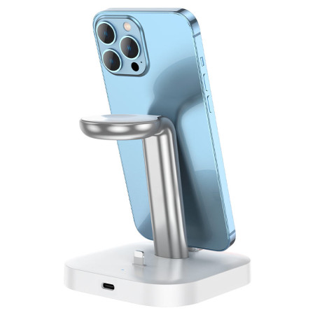 Беспроводное зарядка Hoco CW43 Graceful 3-in-1 (MagSafe/AppleWatch) Charger, (Белый / White)