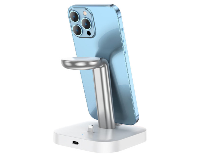 Бездротове зарядка Hoco CW43 Graceful 3-in-1 (MagSafe/AppleWatch) Charger, (Білий / White)