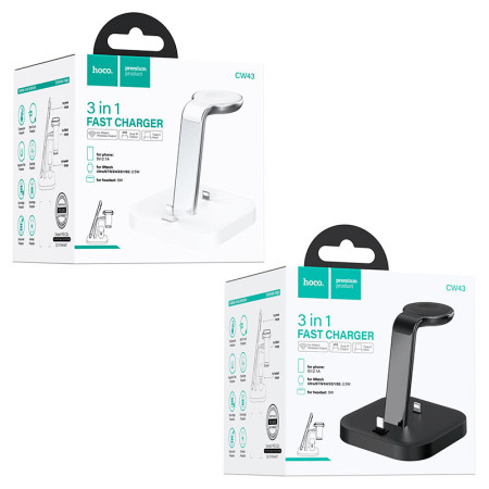 Беспроводное зарядка Hoco CW43 Graceful 3-in-1 (MagSafe/AppleWatch) Charger, (Белый / White)