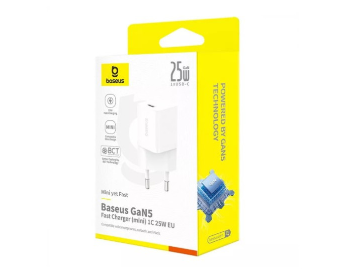 Мережеве зарядний пристрій Baseus GaN5 Fast Charger (mini) 1C 25W (P10110909213-00) White