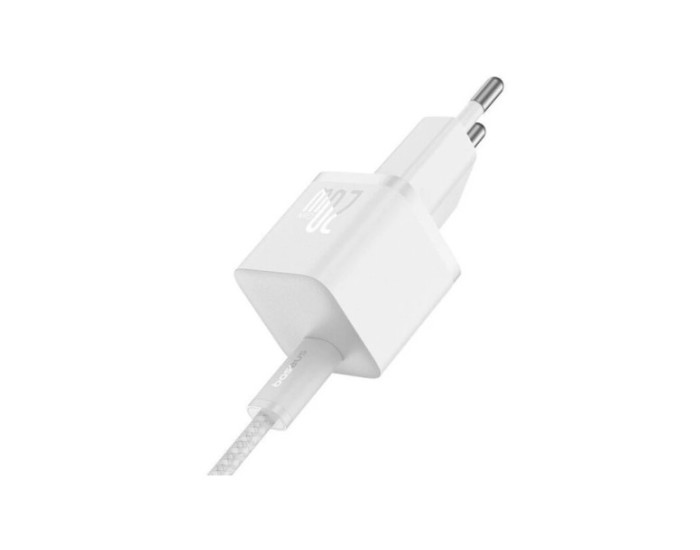 Мережеве зарядний пристрій Baseus GaN5 Fast Charger (mini) 1C 20W з кабелем Type-C to Type-C (100W /1m) (P10110900213-01) White
