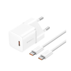 Мережеве зарядний пристрій Baseus GaN5 Fast Charger (mini) 1C 20W з кабелем Type-C to Type-C (100W /1m) (P10110900213-01) White
