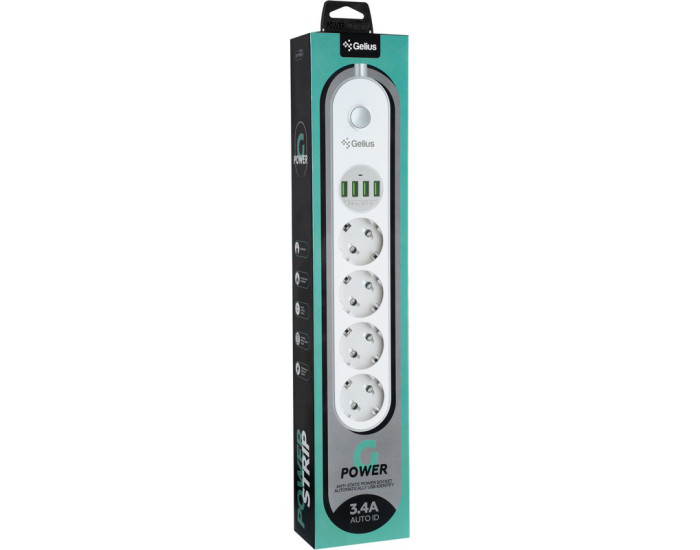 Сетевой фильтр Gelius Pro PowerStrip G-Power На 4 розетки и 4USB (2м) (GP-PS-001) (Белый / White)