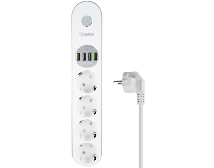 Сетевой фильтр Gelius Pro PowerStrip G-Power На 4 розетки и 4USB (2м) (GP-PS-001) (Белый / White)