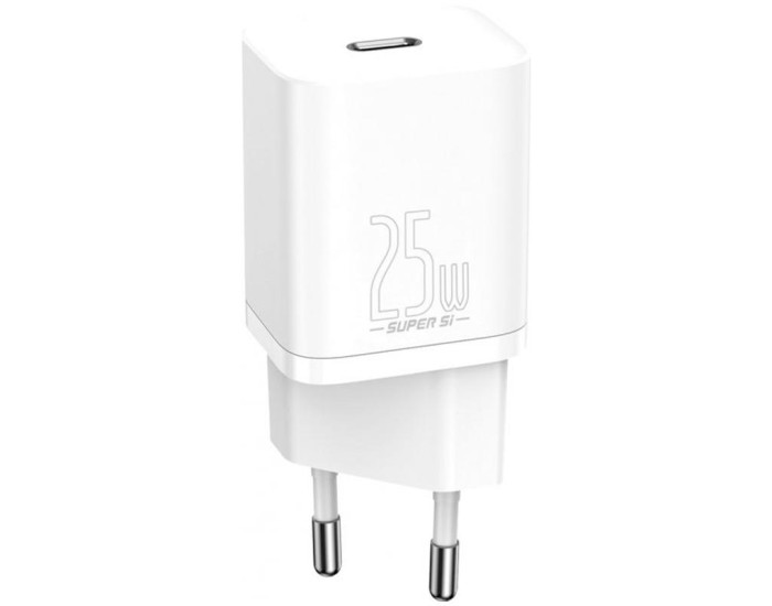 Мережеве зарядний пристрій Baseus Super Si 25W 1Type-C з кабелем Type-C toType-C (3A) 1m (Білий / White)