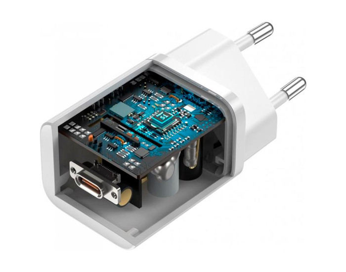 Мережеве зарядний пристрій Baseus Super Si 25W 1Type-C з кабелем Type-C toType-C (3A) 1m (Білий / White)
