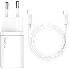 Мережеве зарядний пристрій Baseus Super Si 25W 1Type-C з кабелем Type-C toType-C (3A) 1m (Білий / White)