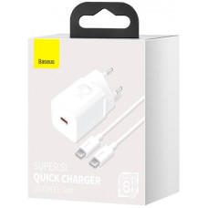 Сетевое зарядное устройство Baseus Super Si 25W 1Type-C с кабелем Type-C toType-C (3A) 1m (Белый / White) (Класс А)
