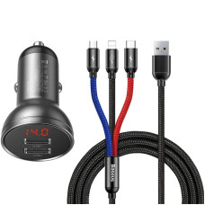 Автомобільне зарядний пристрій Baseus 2USB Digital Display USB 4.8A Car Charger 24W 3in1 Cable USB (TZCCBX-0G) Grey