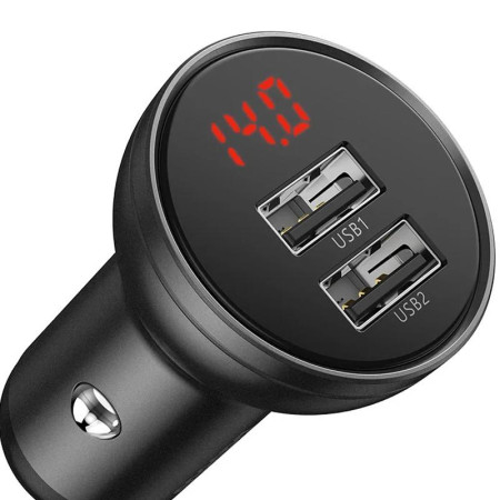 Автомобильное зарядное устройство Baseus 2USB Digital Display USB 4.8A Car Charger 24W 3in1 Cable USB (TZCCBX-0G) Grey