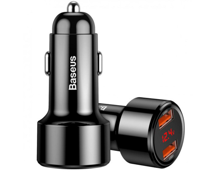 Автомобільне зарядний пристрій Baseus 2USB with Display (6A) (CCMLC20A-01) Black