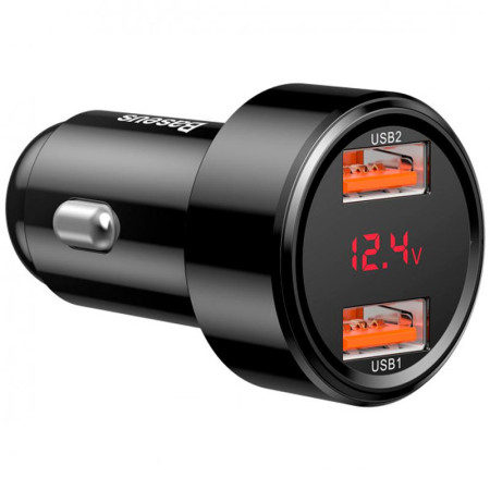 Автомобильное зарядное устройство Baseus 2USB with Display (6A) (CCMLC20A-01) Black (Класс B)