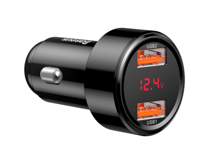 Автомобільне зарядний пристрій Baseus 2USB with Display (6A) (CCMLC20A-01) Black