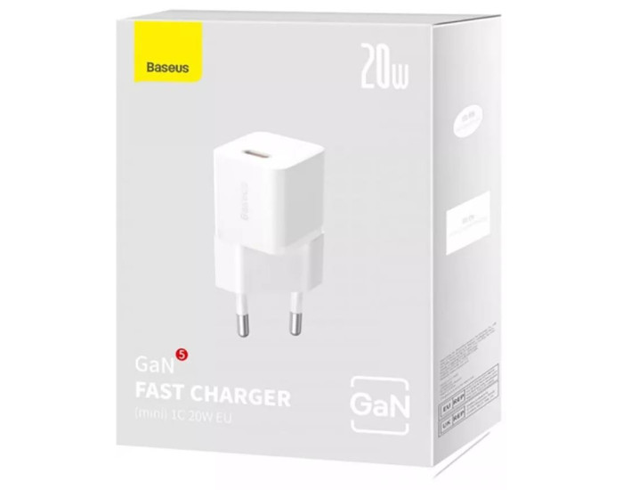 Мережеве зарядний пристрій Baseus GaN5S Fast Charger 1C 20W EU (P10162503213-00) White