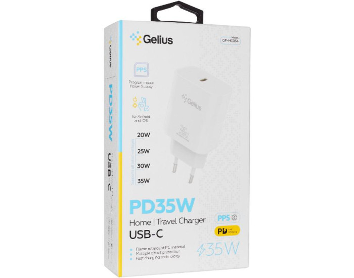 Мережеве зарядний пристрій Gelius (PD35W) (GP-HC054 PPS) (Type-C) Білий