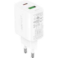 Сетевое зарядное устройство Acefast A25 PD20W (USB-C+USB-A) Dual Port White