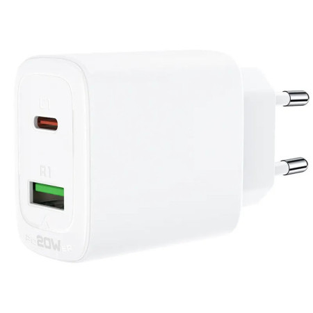 Сетевое зарядное устройство Acefast A25 PD20W (USB-C+USB-A) Dual Port White