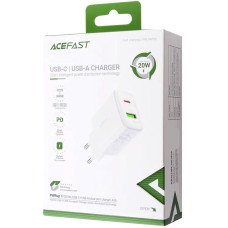 Мережеве зарядний пристрій Acefast A25 PD20W (USB-C+USB-A) Dual Port White