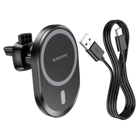 Автодержатель с безпроводной зарядкой Borofone BH201 (Черный / Black) (Класс А)